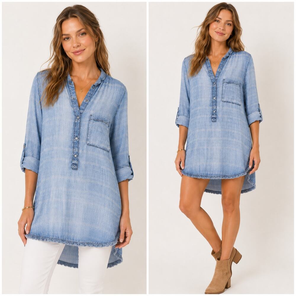 Bella Dahl by Anthropologie Shirt Dress Sz S Pockets Roll Up Sleeve Boho Casual